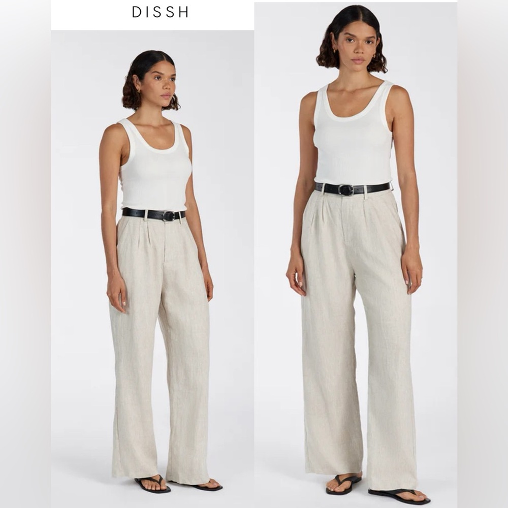 DISSH Wide Leg Linen-Blend Pants in Light Beige